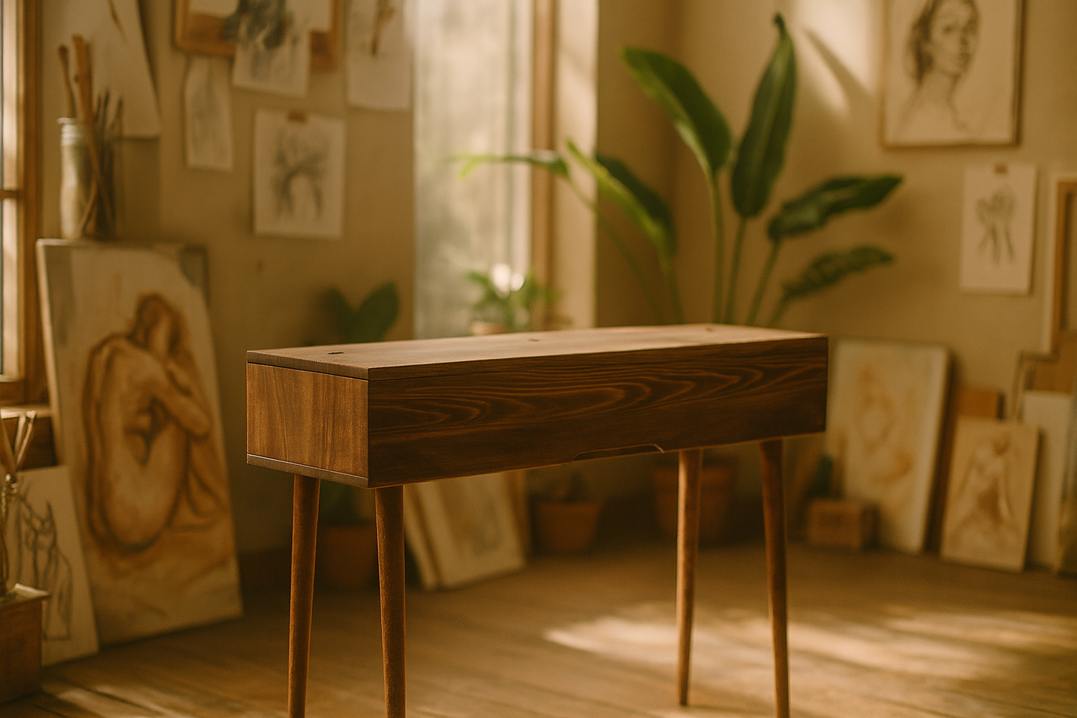 Mid-Century Modern Solid Wood Piano & Keyboard Stand – Handmade Studio Furniture My Store